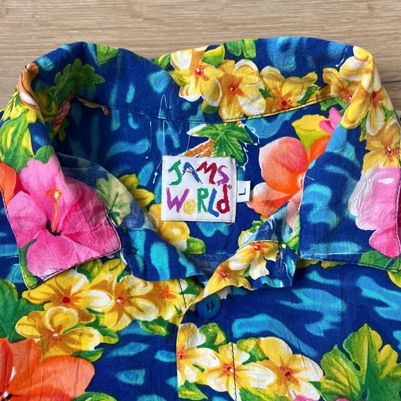 JAMS WORLD Men’s L HULA RAYON HAWAIIAN Floral Tropical Y2K/90s ALOHA SHIRT*Z20 - Picture 2 of 3